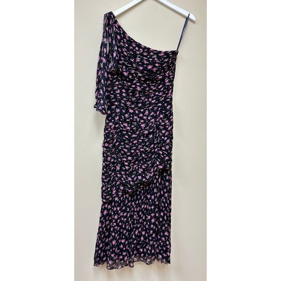 Shoshanna Black and Pink One-Shoulder Maxi Dress - Picture 3 of 13